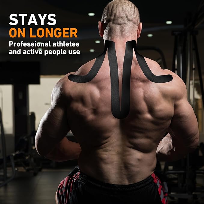 Kinesiology Tape for Shoulder&Neck, 12 Count Shoulder&Neck Tape Precut, KTQUICK Original Cotton Waterproof & Breathable, Enhance Elastic Kinesiology Athletic Tape for Shoulder&Neck Support (Black)