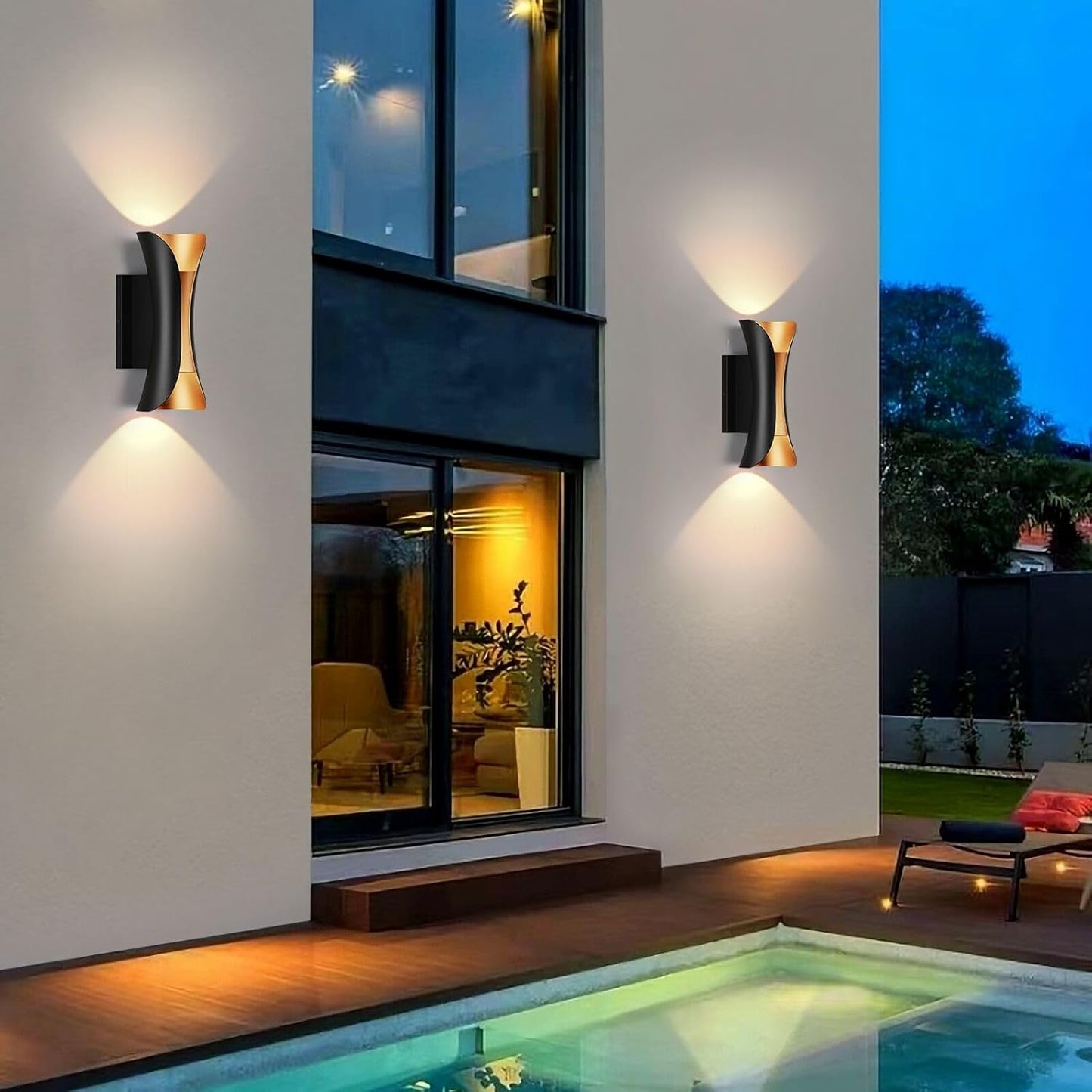 2-Pack Outdoor Wall Light LED 20W (H) 11.8in Aluminum - Black Gold Waterproof Exterior Lighting Fixture,3000K Warm,Up Down Porch Sconces Brightens to Patio,Garage,Front Door