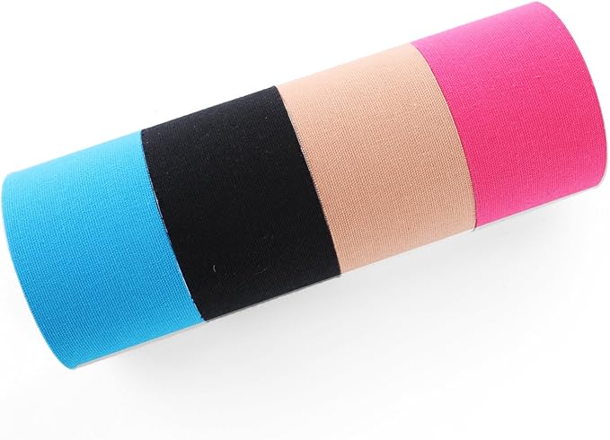 Uncut Kinesiology Tape Bulk 4 Rolls Sports Tape for Muscle (Pink, Blue, Black, Beige), K Tape for Physio Therapy and Knee Support