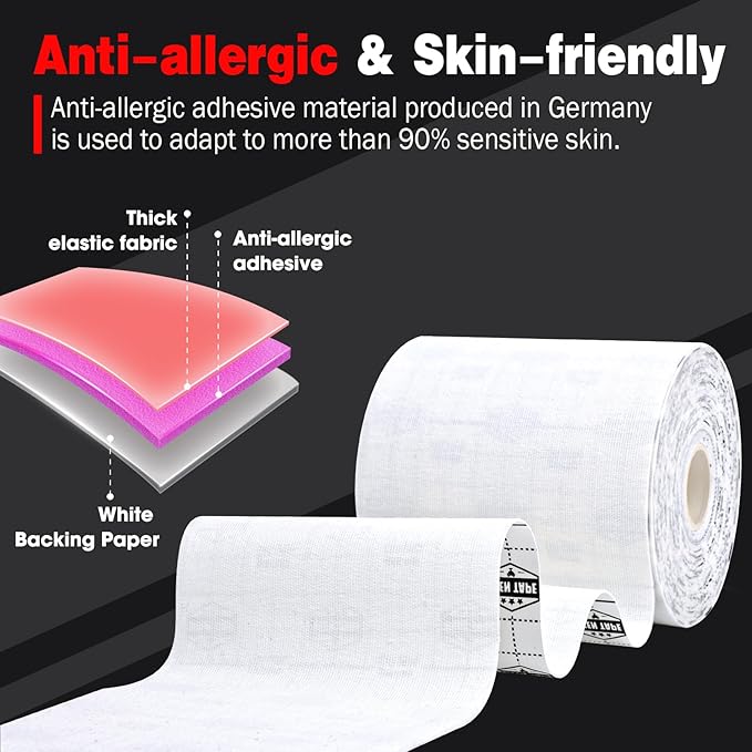 AZEN Turf Tape Football, 4 Inch x 9.14 Yards Extra Wide Kinesiology Tape Rolls, Waterproof Athletic Tape, Protects from Turf Burn (White)