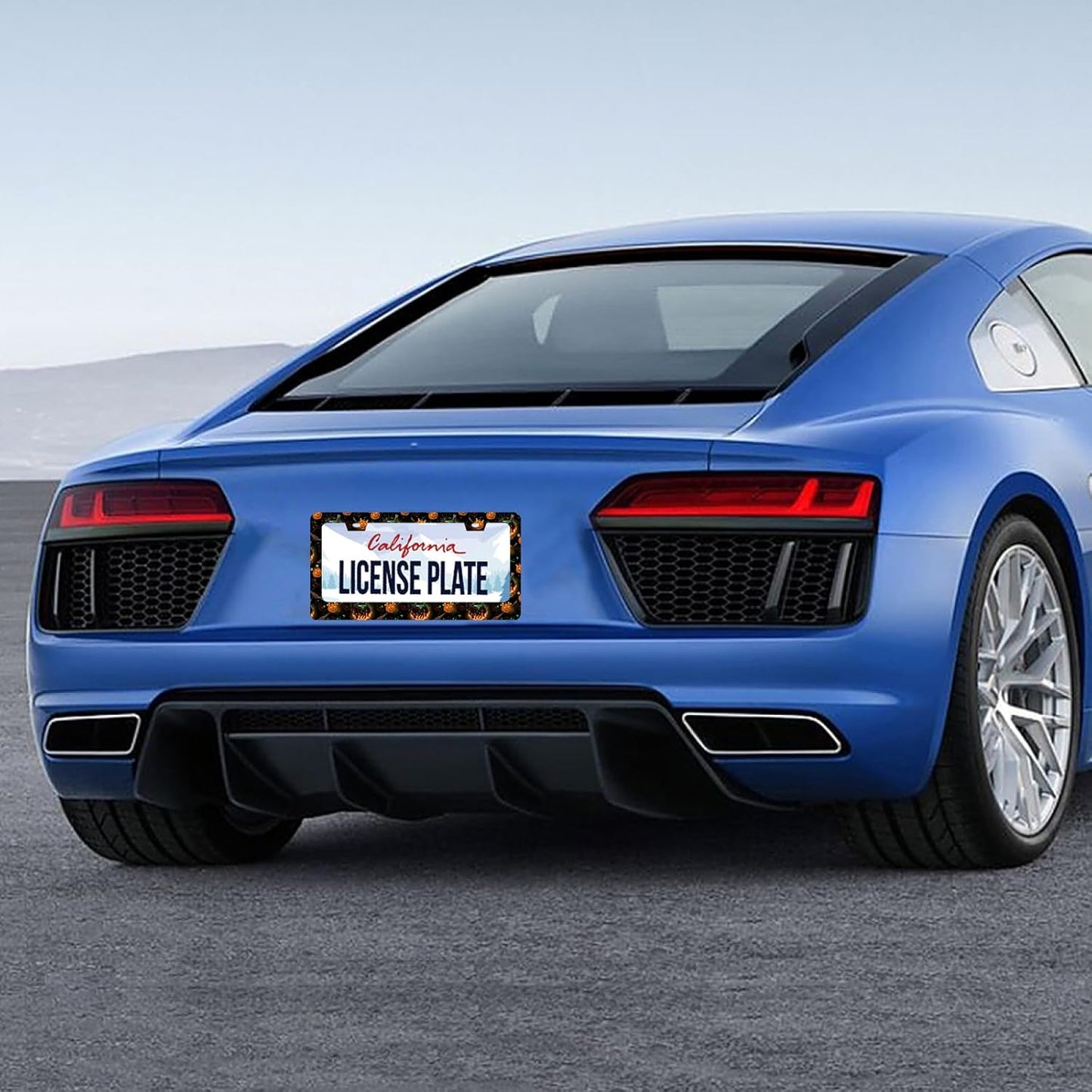 Halloween License Plate Frame Pumpkin Bats License Plate Stainless Steel Funny License Plate Holder for Men Women Universal Colorful Car Accessories Decoration 12.3" x 6.3"