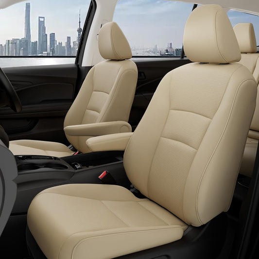 for Honda Pilot Seat Covers, Car Seat Protectors Full Set Custom Fit Pilot Elite,Black Edition 2016 2017 2018 2019 2020 2021 2022-7 Seats, Faux Leather Full Coverage Waterproof, Beige