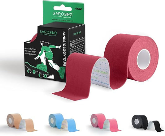 Kinesiology Tape for Knees | Sports Tape,Kinetic Tape, Elastic Athletic Tape for Protecting Knees, Shoulders | Waterproof Physio Tape and Hypoallergenic| 2" x 16 ft,Red