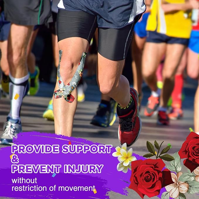 OK TAPE Patterned Kinesiology Tape, Elastic Physical Therapy Athletic Tape for Pain Relief & Muscle Support, Uncut Kinetic Tape, 2in x 16.4ft- 2 Rolls (Rose)