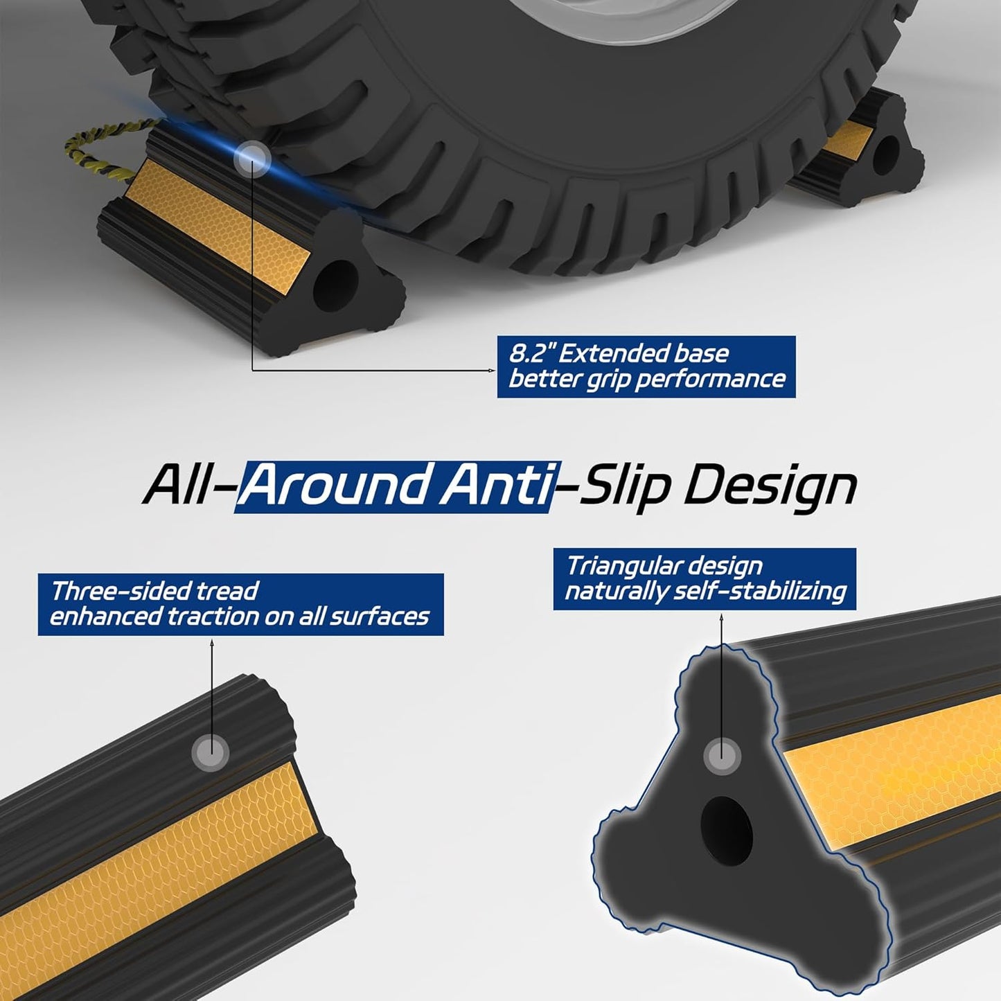 Heavy Duty Rubber Wheel Chock, Non-Slip Tire Stopper with Durable Nylon Rope, for Cars, Trucks, RVs, and Aircraft, 1 Pair