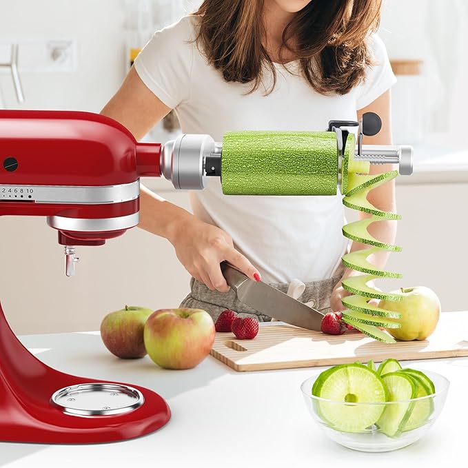 Spiralizer Attachment Compatible with KitchenAid Stand Mixer, Comes with Peel, Core and Slice, Vegetable Slicer(Not KitchAid Brand Spiralizer) (7 Blades)