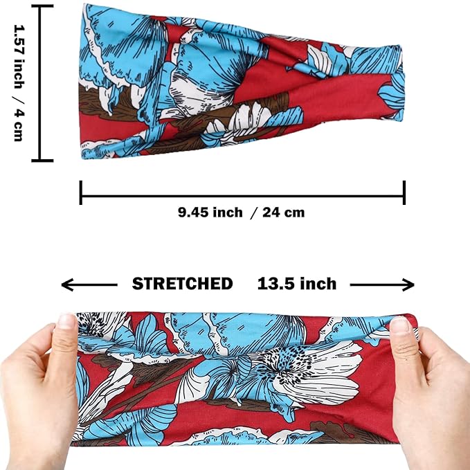 IVARYSS Headbands for Women, Non-Slip, Premium Stretchy Head Bands Hair Accessories,Wear for Yoga, Fashion, Working Out, Travel or Running, 6 Pack, Floral