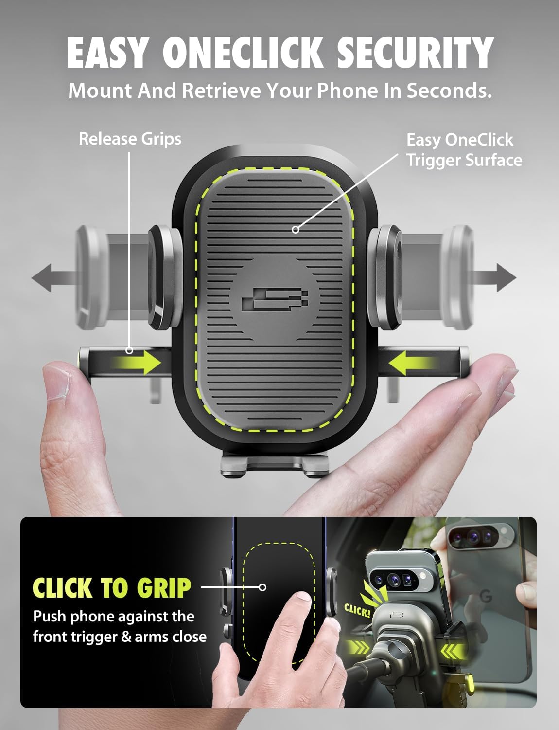 Bracketron Easy OneClick Cell Phone Holders for Your Car, Universal Car Mount Suction Cup for Dashboard Windshield Air Vent Truck Stand, for iPhone Samsung Google, All Smartphones & Car Models, Black