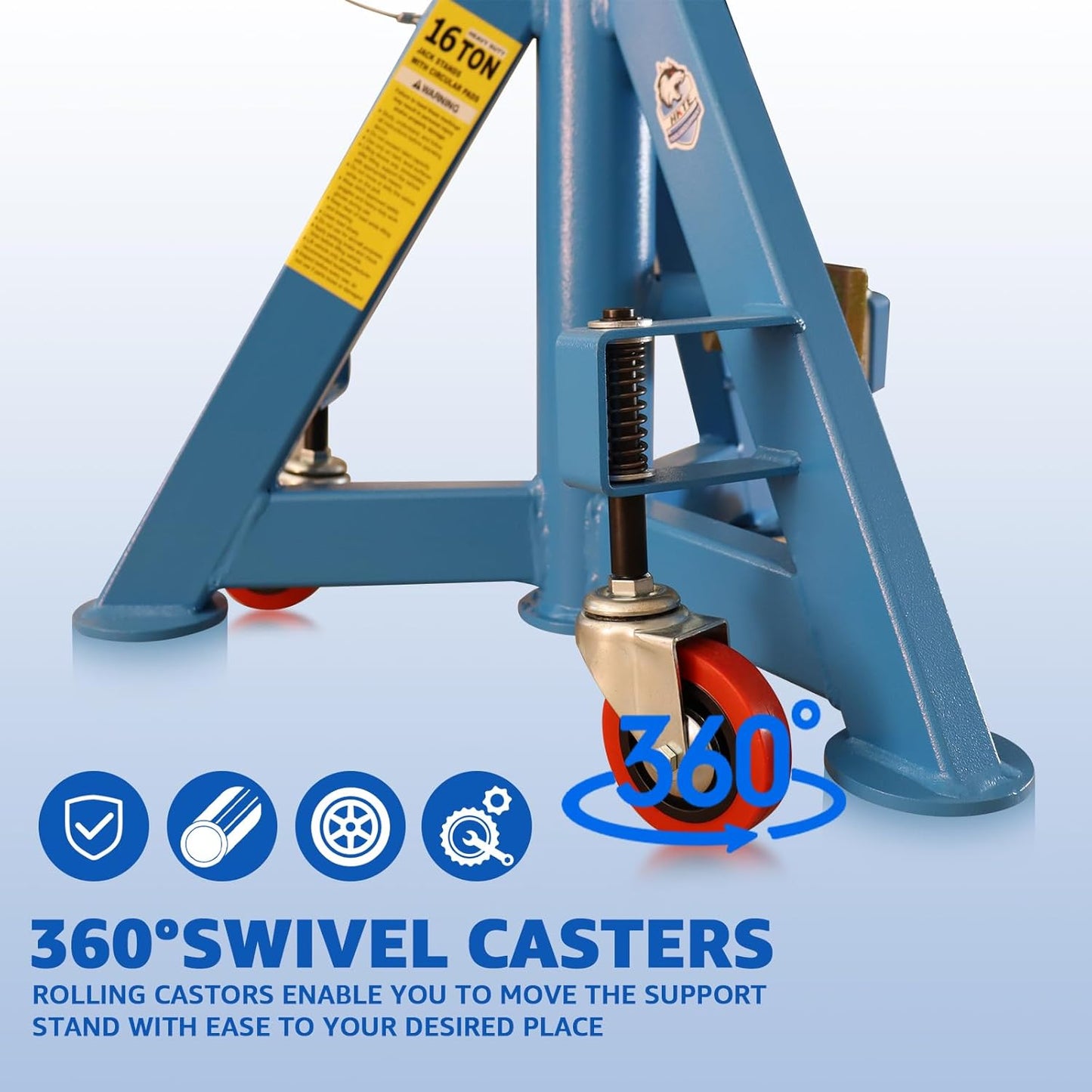 HKTE 16 Ton Heavy Duty Jack Stand with Wheels & Patented Handle, Dual Interchangeable Tops, 35,000 lbs Capacity, Adjustable Height (26"-40.9") for Trucks, Pickups, SUVs, Farm Vehicles, Auto Repair