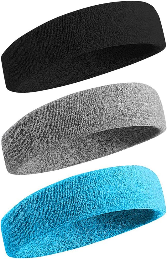 BEACE Sweatbands Sports Headband for Men & Women - Moisture Wicking Athletic Cotton Terry Cloth Sweatband for Tennis, Basketball, Running, Gym, Working Out