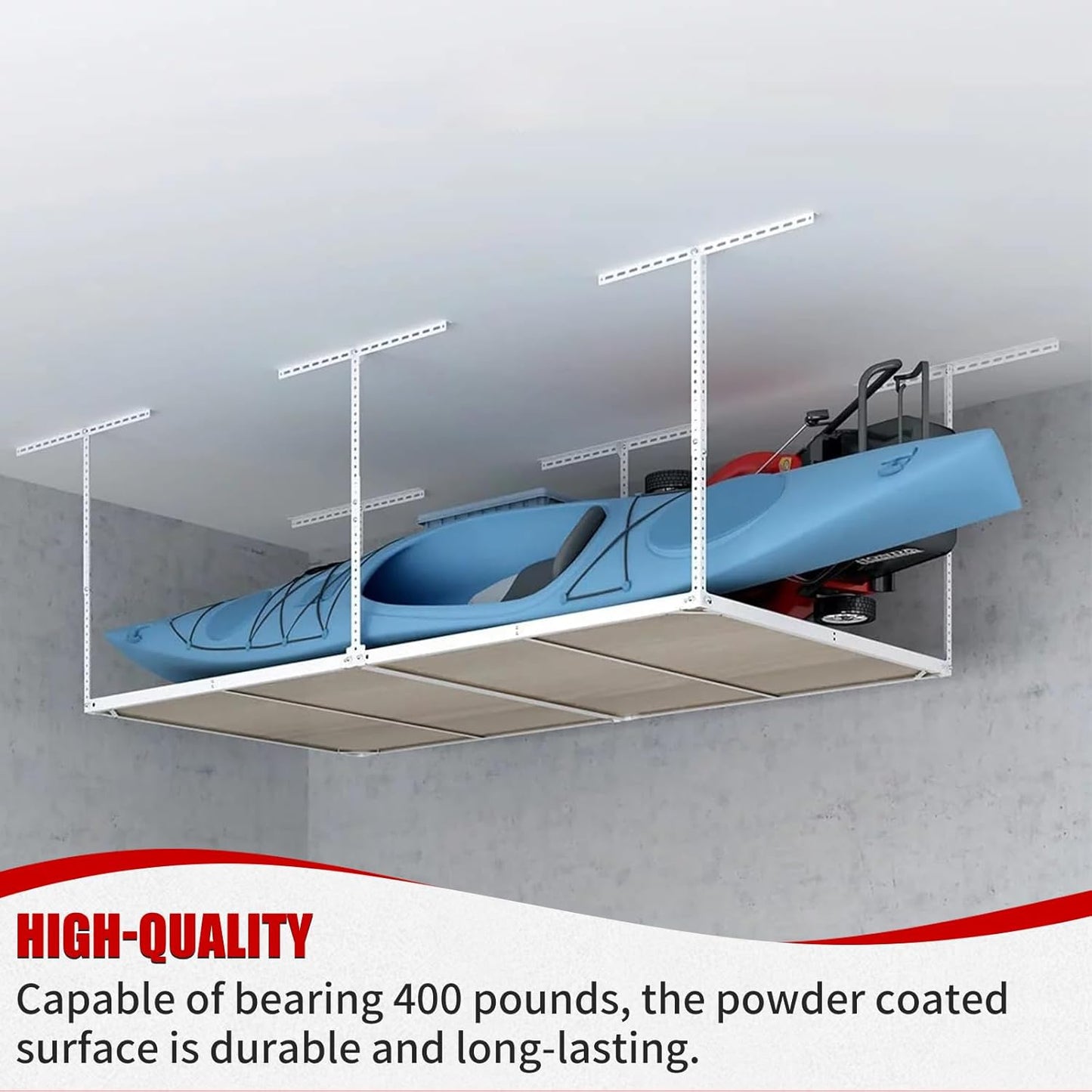 Heavy Duty Overhead Garage Storage Rack, Adjustable Organization System, Metal Garage Ceiling Storage Racks, White