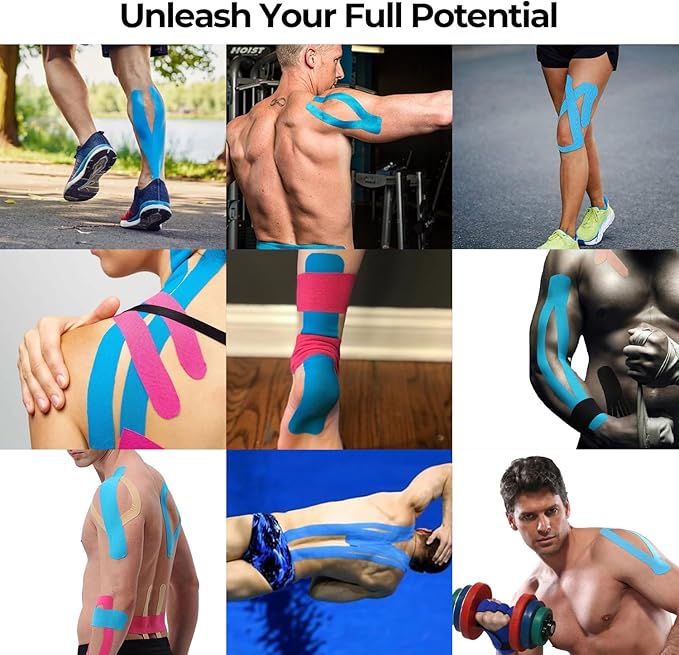 Kinesiology Tape precut (2 Rolls,40 Strips,2" X 10" Strips) Kinesiology Tape Waterproof Breathable Latex Free Tape for Ankle Wrists Knees Running Swimming Elastic Sports Activities Tapes(Blue)