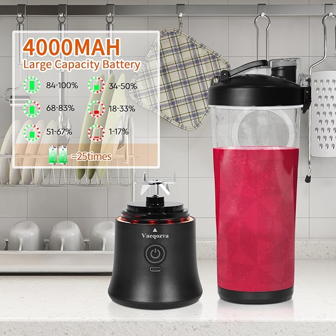 Portable Blender Cordless Personal Size Blender for Shakes and Smoothies 20oz USB Rechargeable individual Mini Blender Cup juicer for Kitchen Home Travel