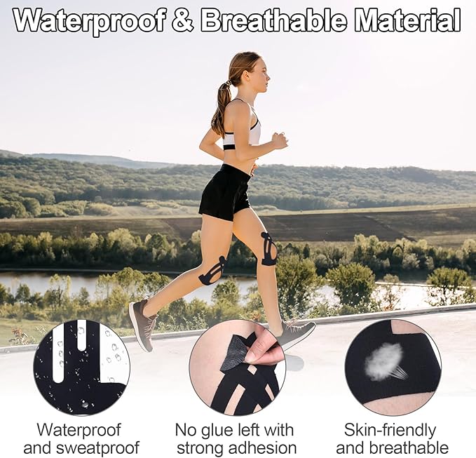 Kinesiology Tape for Knees,20 Count Kinesiology Tape Precut, Waterproof Original Cotton Elastic Athletic Strips Knee Tapes for Muscle&Joint Support,Knee Pain Relief Athletic Tapes,Not Easy to Fall Off