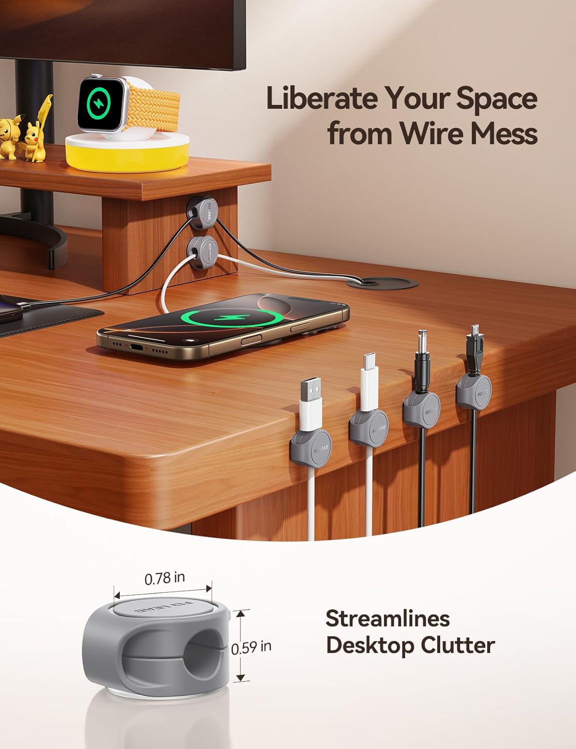 8-Pack Cord Organizer Magnetic Cable Clips, Desk Cable Management Wire Hider, FLYLEAD Silicone Cord Holder for Nightstand, Cable Organizer for Office Workspaces Desktop Organization Home Accessories