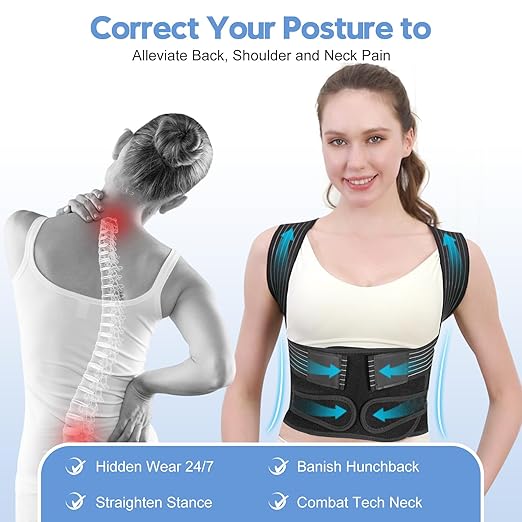 Posture Corrector for Women and Men with Bionic System, Upgraded Back Brace, Adjustable Full Back Support, Shoulder Straightener, Neck, Upper and Lower Back Pain Relief