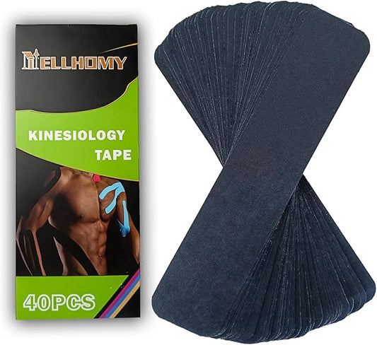Kinesiology Tape<40 Precut Strips>Pro Elastic Athletic Tape,Cotton Waterproof Breathable Hypoallergenic Sports Tape for Joints Support & Muscle Pain Relief,Perfect for Any Activity (Black)