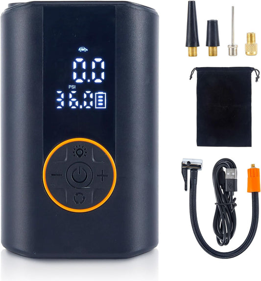 Tire Inflator Portable Air Compressor Cordless Rechargeable Mini Air Pump, with Digital Pressure Gauge & LED Lights, 150PSI Max Tire Pump for Motorcycles Bikes Cars Balls