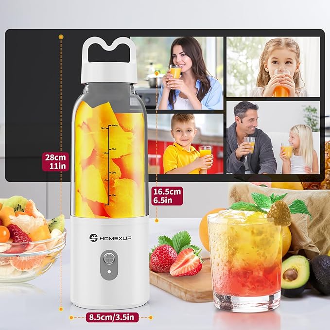 2PCS Portable Personal Blender 17 OZ/500 ML Juicer, 175W Personal Size Blender, Ideal for Smoothies, Ice Blending, Juicing, and Food Processing, Compact, Convenient, and Versatile (Pink&White)