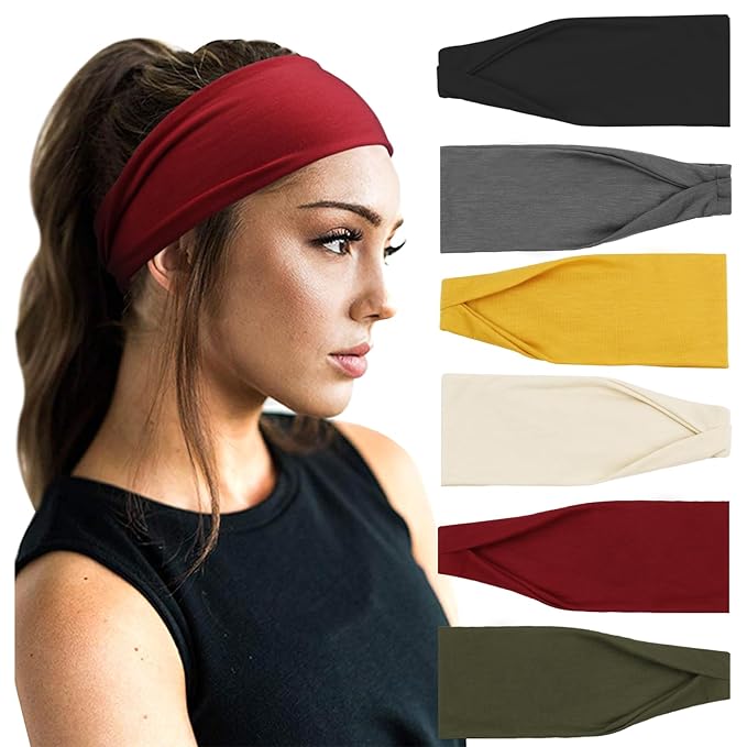 DRESHOW Yoga Sports Headbands for Women Elastic Non-Slip Headbands Workout Running Hair Bands 6 Pack