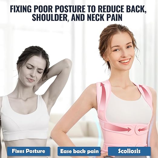 Posture Corrector for Women,Adjustable Full Back Brace and Shoulder Straightener,for Back Pain Relief,Hunchback Correction,Scoliosis,Thoracic Spine,Posture Trainer (Pink, Large)