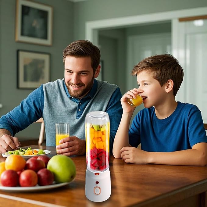 Mini Juicer Blender Portable, Personal Size for Smoothies and Shakes, 500 ML, USB Rechargeable, Fresh Juicer Cup, Two Bottle, Home, Kitchen, Gym, Office, Travel, Easy to Clean