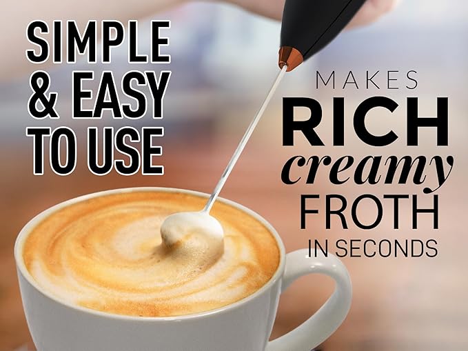 Zulay Kitchen Milk Frother Wand (2 Batteries Included) - Easy-Clean Drink Mixer - Electric Coffee Frother for Frappe, Matcha - Exec Black/Copper