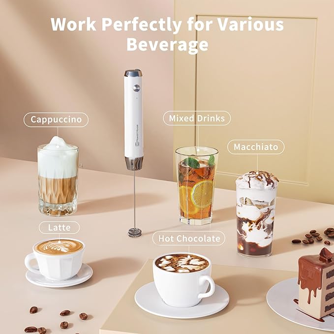 Maestri House Rechargeable Milk Frother, LunaFro NS Handheld Electric Foam Maker Waterproof Detachable Stainless Steel Whisk Drink Mixer Foamer for Lattes, Cappuccino, No Stand