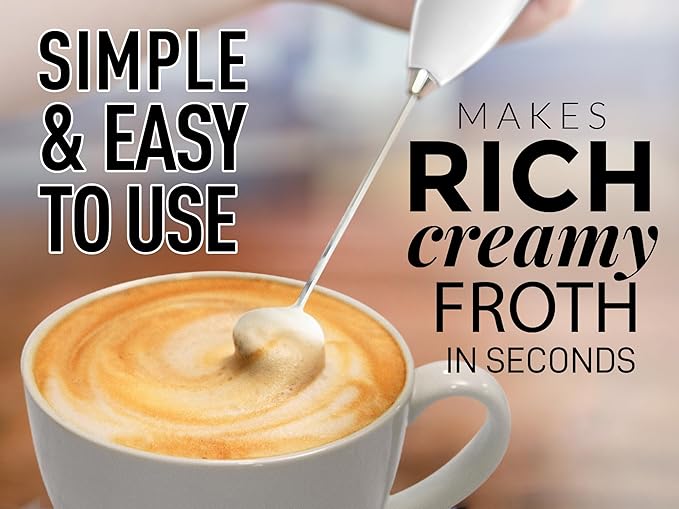 Zulay Powerful Milk Frother for Coffee with Powerful Motor - Handheld Frother Electric Whisk, Milk Foamer, Mini Mixer & Coffee Blender Frother for Frappe, Latte, Matcha, No Stand - White