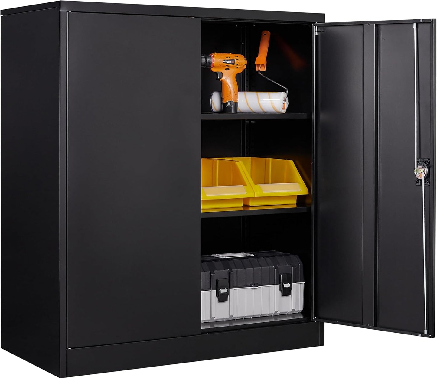 SISESOL Small Metal Storage Cabinet with Doors and Shelves,36 inch Black Locking Garage Cabinet,Lockable Short Steel Cabinets for Home,Office,Shop,Garage