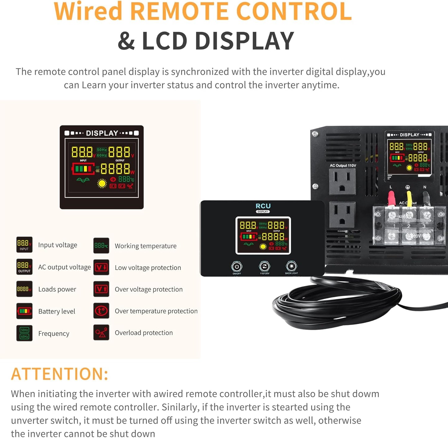 4000 Watt Pure Sine Wave Power Inverter DC 24V to 110V/120V AC Converter with 2 AC,5V 2.4A USB Charging Ports, Car Solar Power Inverters with LCD Display for Home RV Truck