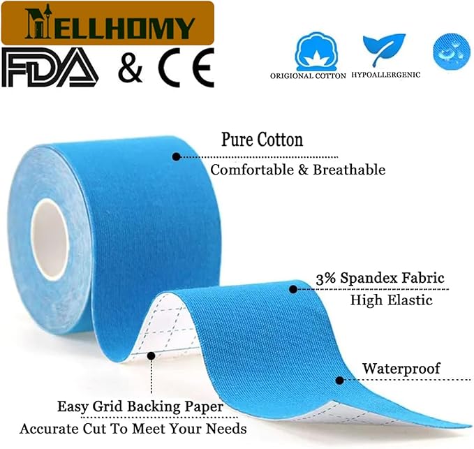 Kinesiology Tape Uncut -4 Pack,2 in x 66 ft | Waterproof Athletic Tape for Support Muscle Joint Knees, Sports| Pure Cotton Elastic Sports & Hypoallergenic Weightlifting K Tape Joints Pain Relief