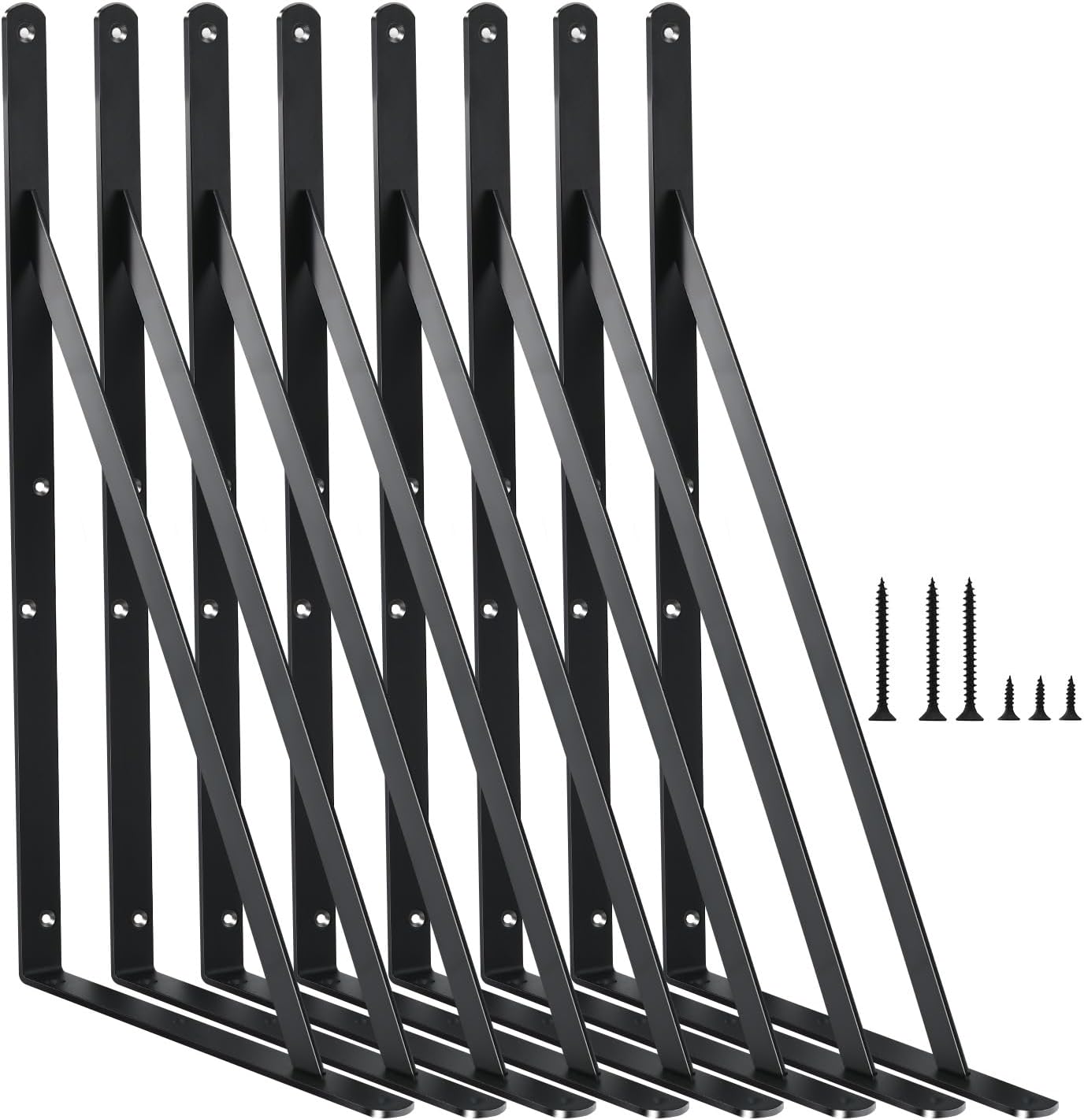 8 Pack L14 x H 10" Black Heavy Duty Shelf Brackets with Screws Metal Shelf Brackets Shelf Support Angle Brackets for Shelves L Brackets Heavy Duty Floating Shelf