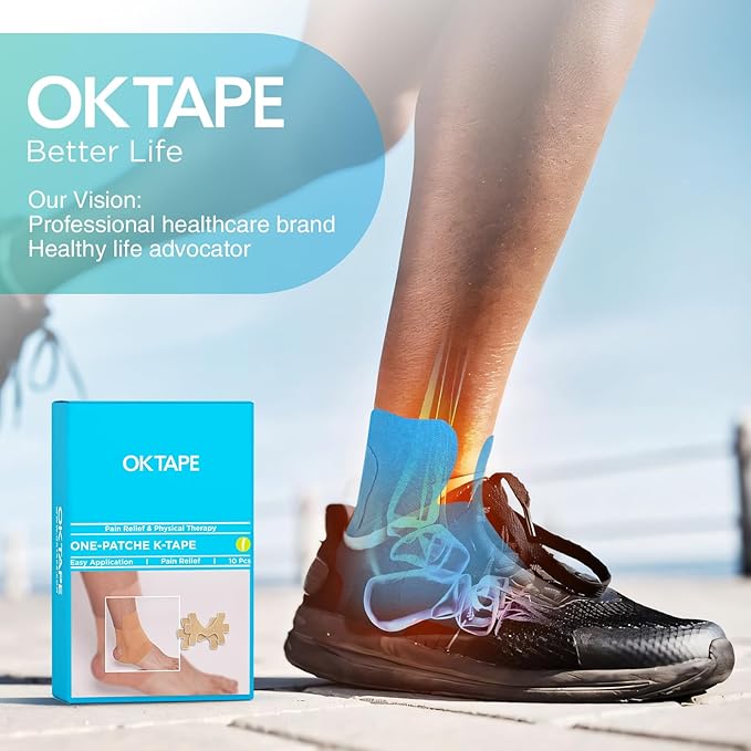 OK TAPE Precut Kinesiology Ankle Tape, 10 Pcs, Pain Relief, Prevent Ankle Sprain, Provide Support for Ankle Ligament, Elastic Athletic Tape, Breathable K Tape for Daily use - Pink