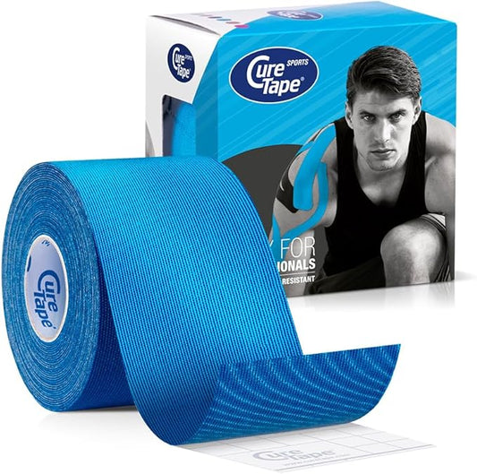 CureTape Sports | Kinesiology Tape for Muscle & Joint Pain | Elastic Therapeutic Tape | Waterproof Athletic Tape | Medical K Tape | 30% Stronger Adhesion | Blue | 2inx16ft | (Pack of 1)
