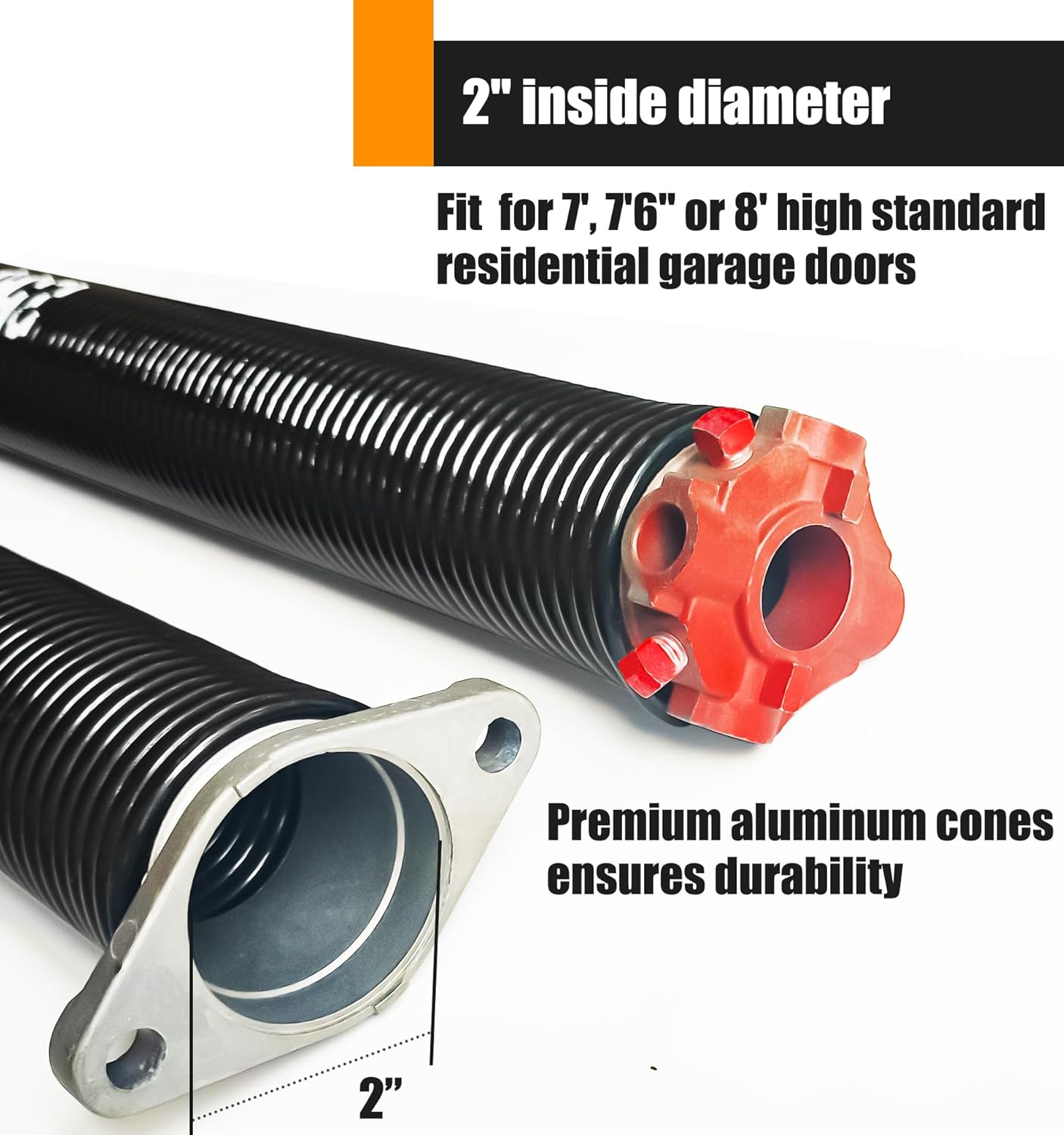 Garage Door Torsion Spring Set, Pair of 2" Electrophoresis Coated Garage Door Springs Replacement with 2 Non-Slip Winding Bars and Bearing, Minimum 16000 Cycles (.207x2x21")