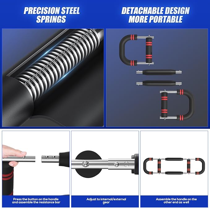 Twister Arm Trainer, 60-110lb Adjustable Resistance Workout Equipment Twister Arm Chest Exerciser Power Twister Bar, Portable Chest Press Machine Detachable Design Fitness for Home & Gym