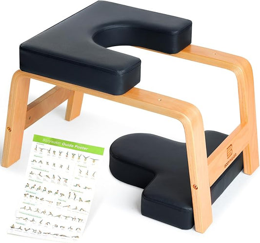 Yoga Headstand Bench, Stand Yoga Chair for Balance Training, Core Strength Building, Upside Down Chair for Relaxation, Handstand Trainer Inversion Chair for Home Gym (Wood Black)