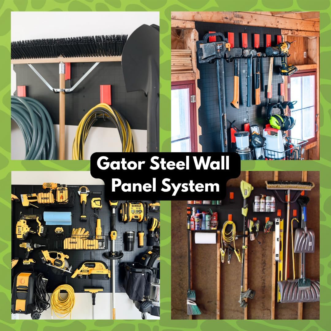 GATOR MAGNETICS Wall Panel Storage & Organization System 2 Pack– 16.75" x 12", Pair Metal Hooks, Galvanized Steel, Heavy-Duty Racks, Garage Organizers, Storage System, Tool Racks
