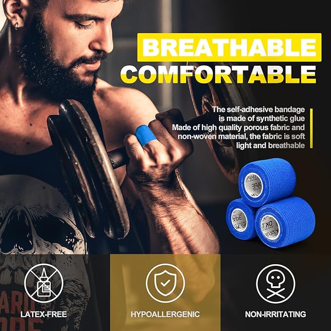 OK TAPE 12 Rolls Self Adhesive Bandage Wrap, Elastic Athletic Tape, Self Stick Bandage Tape, Vet Wrap, Medical Wrap for Wrist, Feet, 2" x 5 Yards - Blue