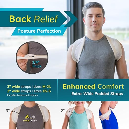 BraceAbility Clavicle Support Brace - Figure 8 Upper Back Brace Posture Corrector for Women and Men, Shoulder Straightener, Kyphosis Relief, Sling for Injuries and Fractures (Large)