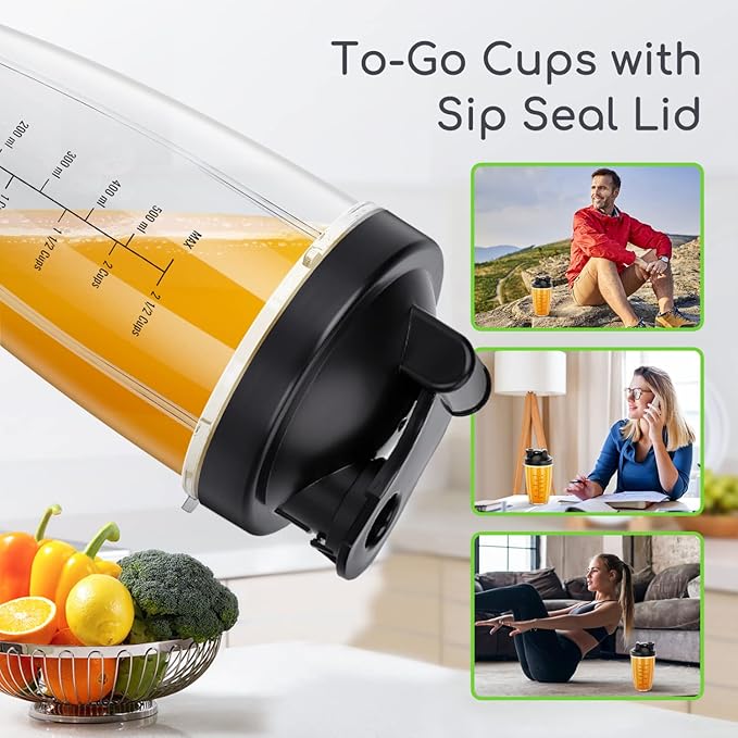 Aigostar Bullet Blender for Shakes and Smoothies, Personal Blender for Kitchen, Smoothie Blender Juice Licuadora Crushing Ice Puree Frozen Fruit, Countertop Blender with 24&20 oz To-Go Cups