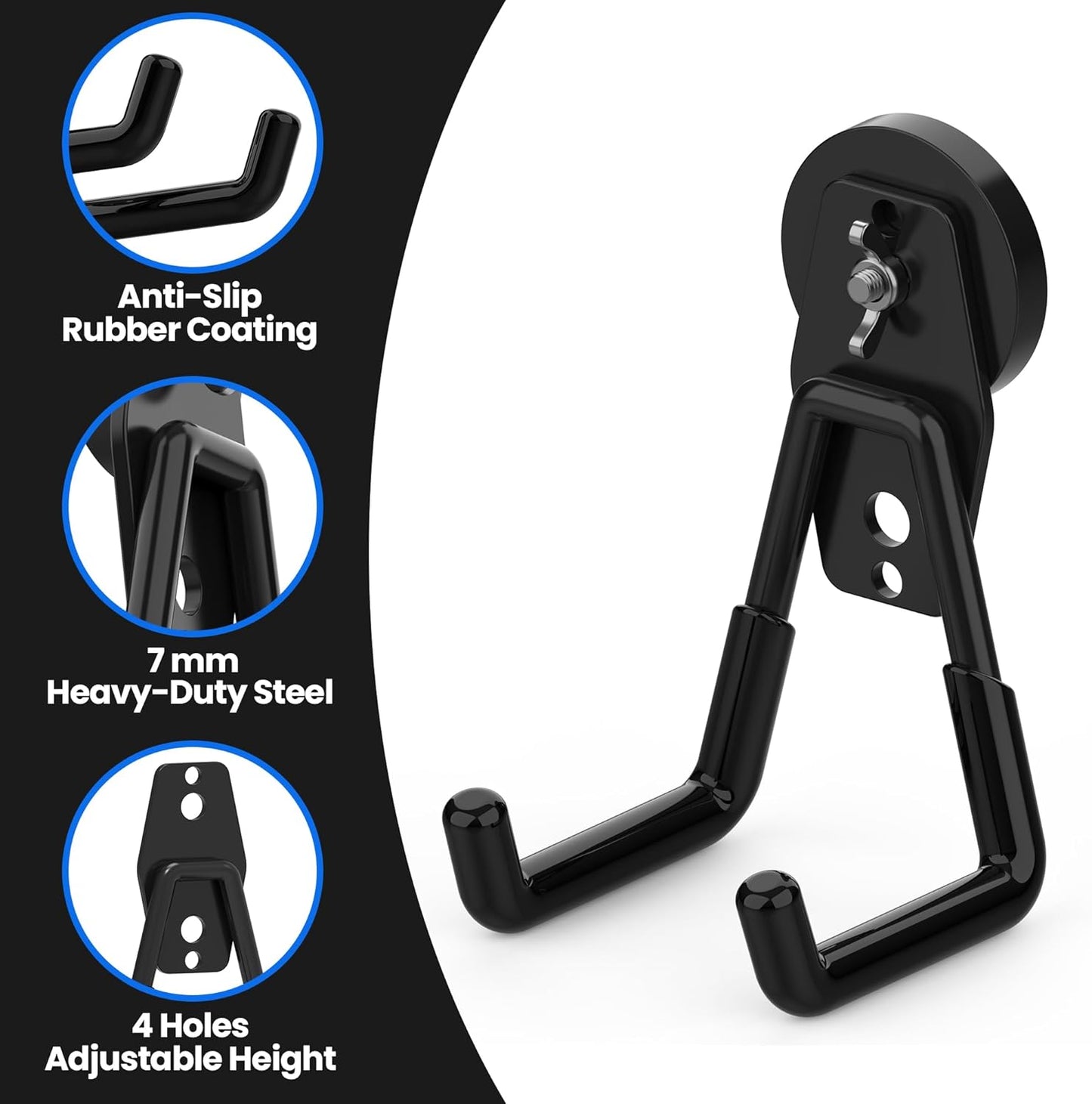 4 Pack Large Magnetic Hooks Heavy Duty Extra Strong Magnetic Garage Hooks Big NdFeB Industrial Magnet Hooks Magnetic Utility Storage Holder Organization with Anti-Slip Coating for Hanging Garden Tool
