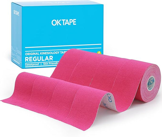 OK TAPE Regular Kinesiology Tape (4 Pack), Original Cotton Athletic Tape for Support Muscle Joint Knee, Sports Waterproof Tape Uncut Strips Latex Free, Hypoallergenic, 2in×16.4ft - Pink