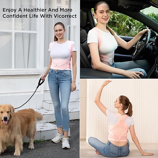 Women Posture Corrector Support for Back: Relieve Upper Back Pain Straighten Body (Pink, Medium)