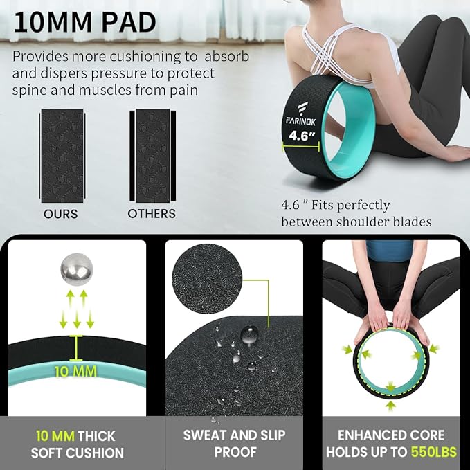 Yoga Wheel for Stretching & Flexibility to Help Back Aches & Tension, Deep Tissue Muscle Massage. Back Roller Wheel with Extra Cushion, Wider & Thickest Foam, Stretches and Strengthens Core Muscles