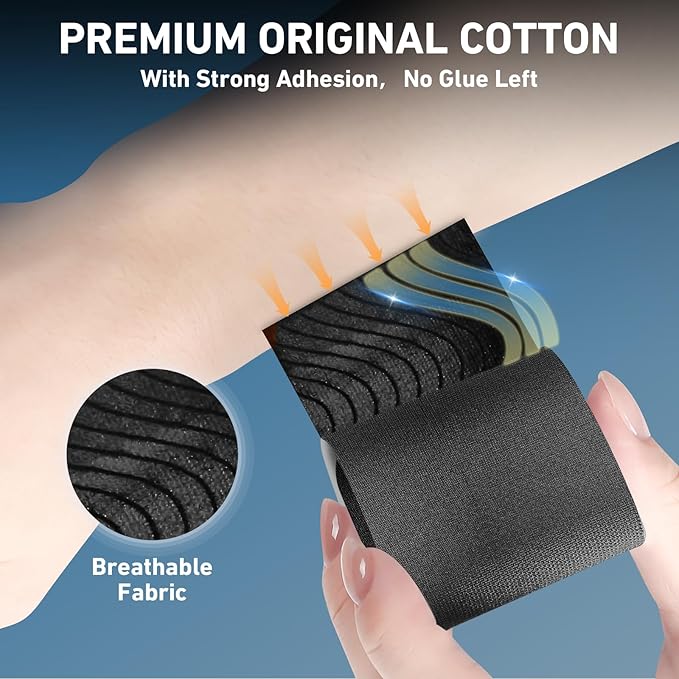 Kinesiology Tape for Ankle, KTQUICK 12 Count Ankle Tape Precut, Original Cotton Waterproof & Breathable, Enhance Elastic Kinesiology Athletic Tape for Ankle Support and Muscle to More Sports (Black)