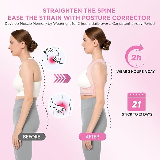 Posture Corrector for Women and Men, Adjustable Upper Back Brace for Clavicle Support and Providing Pain Relief from Neck, Shoulder, and Upper Back (Pink, Large/XLarge)
