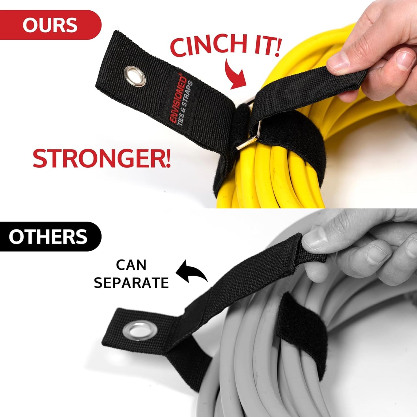 Heavy Duty Hanging Storage Cinch Straps with Metal Buckle (4 Pack, 1.5" x 15") - Electrical Extension Cord & Garden Hose Holder, Cable Management, Storage Organizer in Garage, Workshop - ENVISIONED