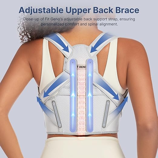 Fit Geno Posture Corrector for Women & Men: Adjustable Lightweight Upper Back Brace for Neck Shoulder & Upper Back Pain Relief - Improve Posture Correct Hunchback Slouching Invisible Under Clothes (M/L Under Bust 35" - 49")